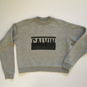 Calvin Klein Sweatshirt Spellout Size XS Cropped Gray Womens Teen EUC Pullover